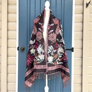 coldwater Creek Floral Embroidered Shawl
